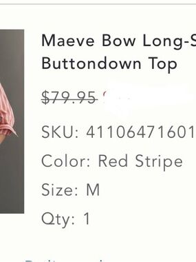 Maeve Red & White Striped Bow-Neck Buttondown Top